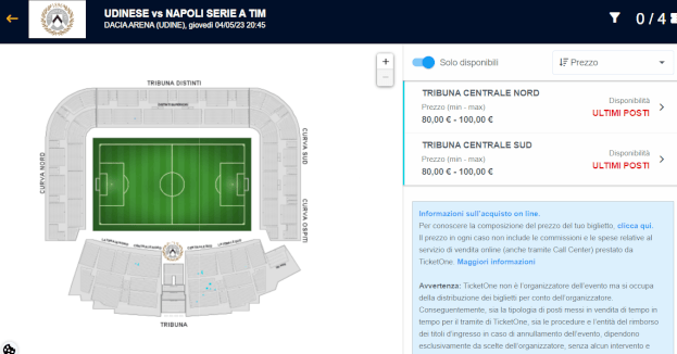 Biglietti Udinese Napoli