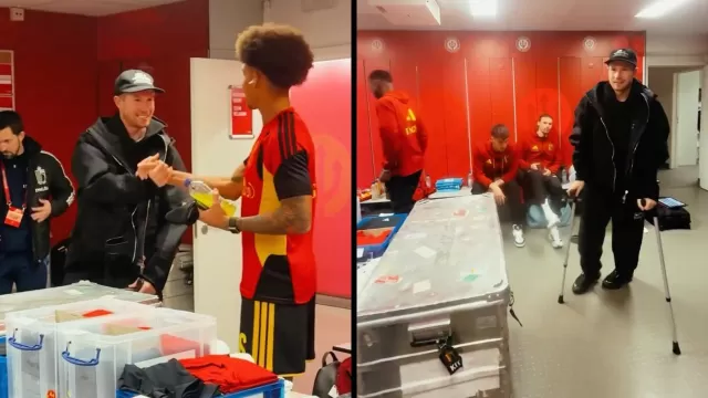 De Bruyne nello spogliatoio del Belgio con le stampelle