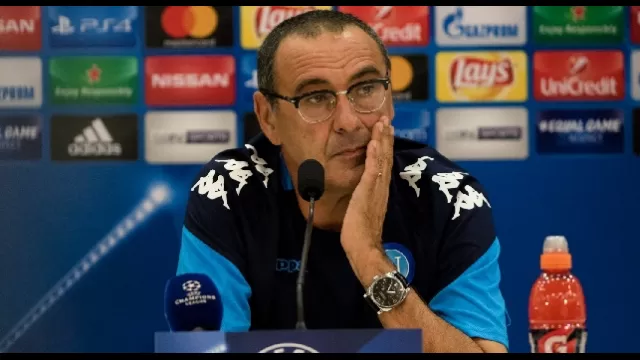 Maurizio Sarri in conferenza stampa prima della gara con il Nizza