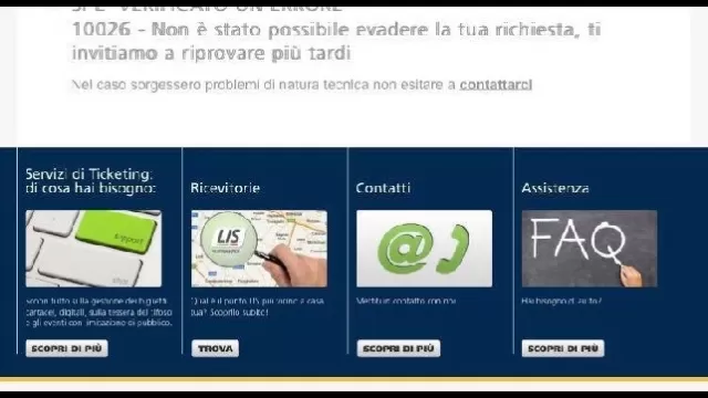 Messaggio di errore mostrato da Listicket