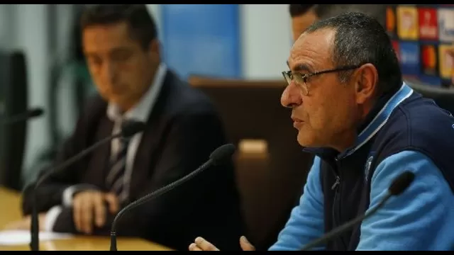 Maurizio Sarri in conferenza stampa alla vigilia contro il Manchester City