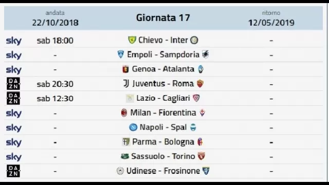 Diretta prossimo turno Serie A