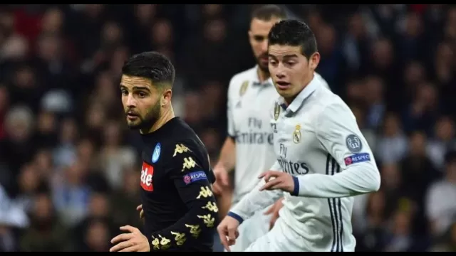 Lorenzo Insigne e James Rodriguez durante Real Madrid-Napoli