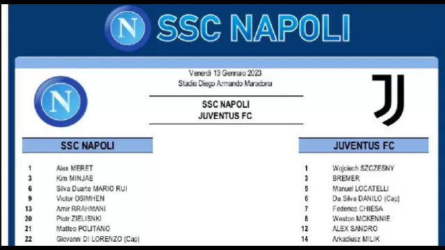 Formazioni ufficiali Napoli Juventus 2023